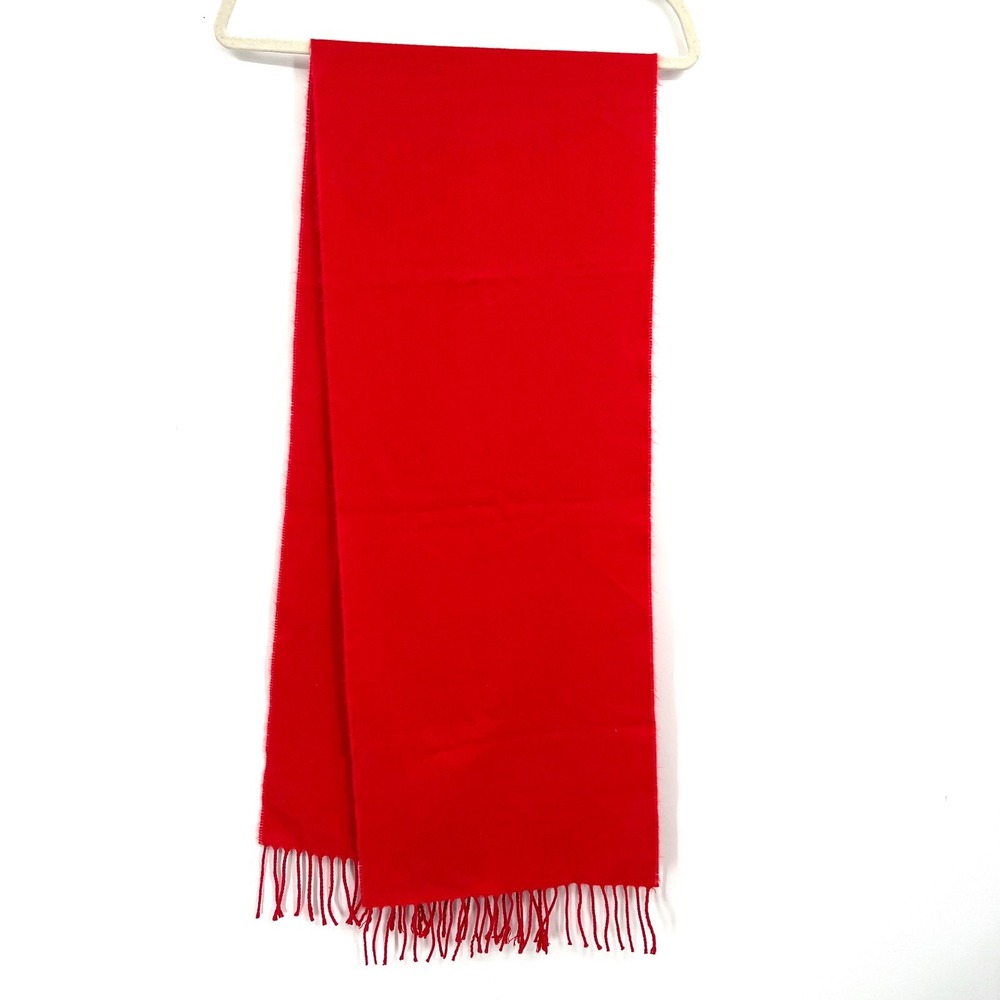 100% cashmere made England bright red fringe scarf quiet luxury old money preppy